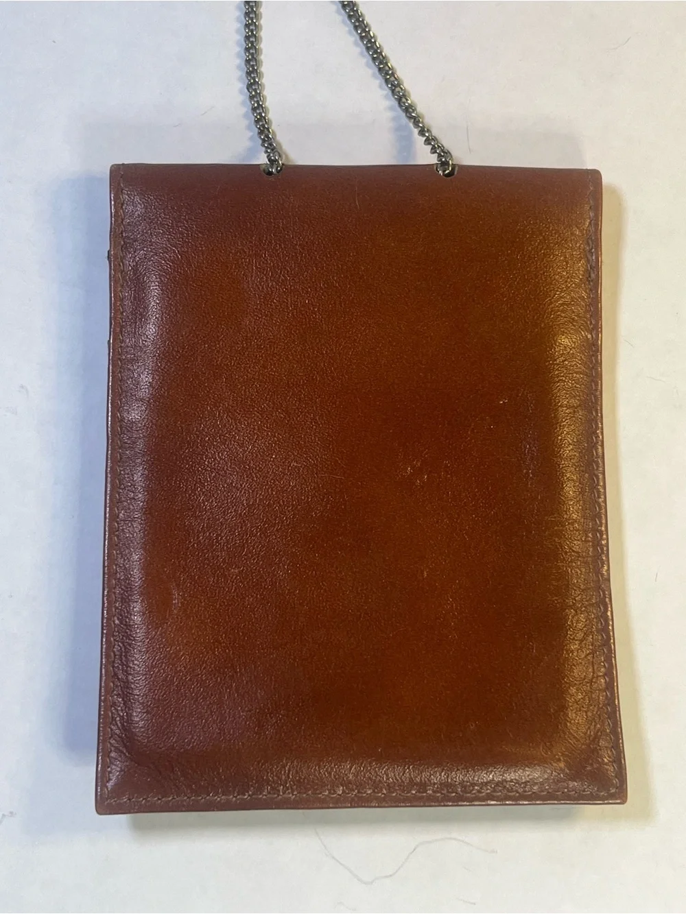 Vintage Brown Leather Crossbody Pouch with Chain Strap Passport Holder